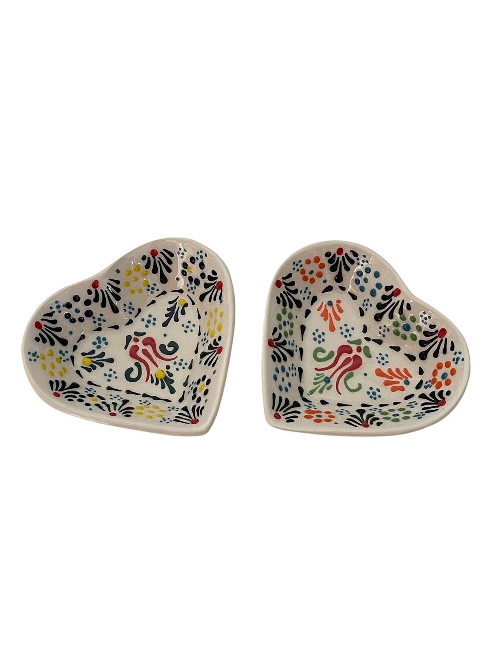 Ozen Ceramics Heart Shaped Art Pottery Trinket Dishes Bowls Hand Painted Turkey